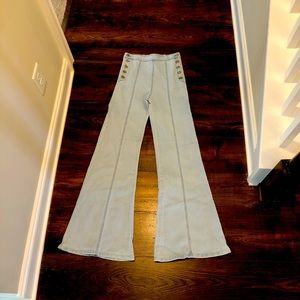 Light Denim Wide Leg Button Front Jeans